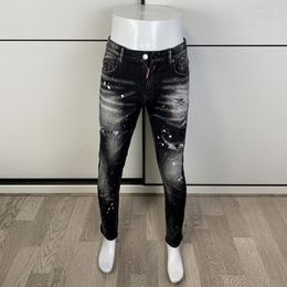 Men's Jeans Street Fashion Men Retro Black Grey Vintage Stretch Slim Fit Ripped Painted Designer Hip Hop Brand Pants Hombre