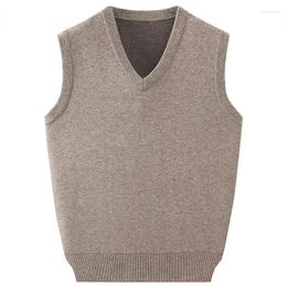 Men's Vests Men Sleeveless Sweater Vest Male Autumn Spring Cotton Knitted Solid Man Business V Neck Top 2023 Slim Fit A136