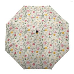 Umbrellas Flowers Foliage Texture Automatic Umbrella Travel Folding Portable Parasol Windproof