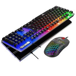 V4 Mechanical Gaming Keyboard And Mouse combos Set USB LED Rainbow Wired For PC Laptop Desktops Kit269T