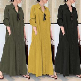 Tamanho grande roupas femininas estilo muçulmano primavera e outono mangas compridas simples solto casual lapela camisa vestido