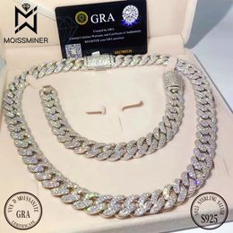 Pendant Necklaces 15mm Cuban Chain Necklaces S925 Silver Real Diamonds Choker for Women Men Pass Tester 230728