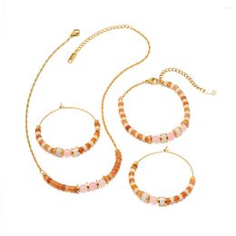 Choker ALLME Pink Orange Crystal Natural Stone Strand Beaded Necklace Women Waterproof Stainless Steel