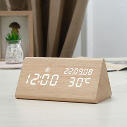 Wall Clocks Retro Wooden Alarm Clock LED Silent Electronic Creative Bedside Living Room Ornaments Luminous