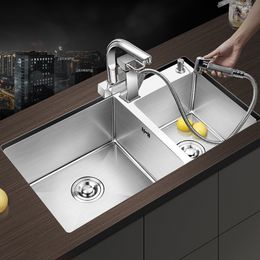 Stainless Steel Rectangular Kitchen Sink Home Improvement Brushed Double Bowls Kitchen Fixture Washing Fruit Undermount Basin