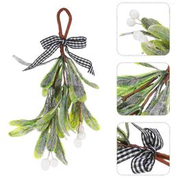 Decorative Flowers Plastic Headband Simulation Mistletoe Branches Hanging Stem With Bow And White Berries