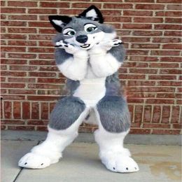 2022 Gri Köpek Wolf Fox Fursuit Maskot Kostüm Fantezi Elbise Tüm Boyutlar Yepyeni Tam Suit264f