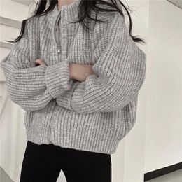 Women's Knits Tees Xpqbb Autumn Winter Women Sweater Coat Harajuku Loose Long Sleeve Zipper Knitted Cardigan Woman Solid Casual Cropped Knitwear 230729