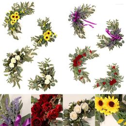 Decorative Flowers Wall Backdrop Po Props Door Threshold Wreath Rose Sunflower Lavender Wedding Greeting Decor Artificial Flower