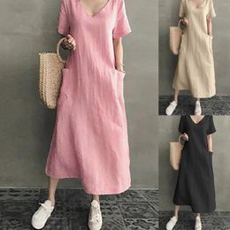 Casual Dresses Spring And Summer Women Short Sleeve Deep V Neck Causal Dress Solid Loose Leisure Skirt Elegant Fashion Wide Leg