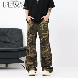 Mens Jeans FEWQ Streetwear Mens Ripped Cargo Pants Hip Hop Letter Embroidery Male Overall Safari Style Vintrage Y2k Trousers Chic 24B2843 230729