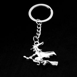 Fashion Witch Keychain Metal Key Chain Jewellery Antique Plated Witch Broomstick Halloween Gift