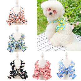 Dog Apparel Breathable Dog Harness and Leash Set Floral Bowknot Cat Clothes for Small and Medium Dog Vest Leashes Pet Accessoires 230729