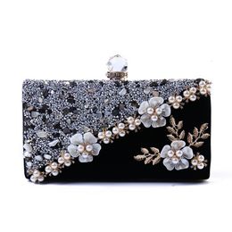 Evening Bags Vintage Velvet Women Bag Fashion Crystal Female Bridal Wedding Handbag Flower Clutches Bolsas 230728