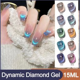 Nail Polish 10color Dynamic Broken Diamond Crystal Cat Eye Gel Polish Gel Nails Polish 15ml Semi Permanent Soak Off Gel Magnetic Nail Polish 230729