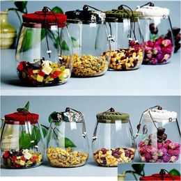 Storage Bottles Jars 600Ml Food Jar Glass With Lid Clear Container For Tea Coffee Drop Delivery Home Garden Housekee Organization Otlpm