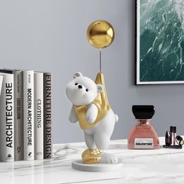 Decorative Objects Figurines Statue Desing Home Decor Ornaments Balloon Flying Bear Sclupture Resin Figurine Table Decoration home Room 230729