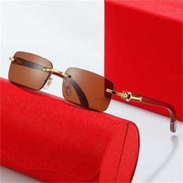 50% OFF Sunglasses 2023 new Fashionable versatile trend frameless wooden legs men's and women's Personalised elegant flat glassesKajia New