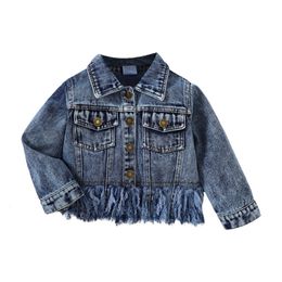 Jackets Spring Autumn Kids Casual Jacket Girls Washed Denim Snap Clasp Fringe Little Outerwear Costume 12M6T 230728