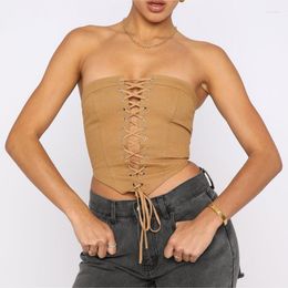 Women's Tanks Women Summer Sexy Strapless Bandage Tube Top Adjustable Strap Sleeveless Solid Slim Fit Bodycon Crop Push Up Bustier Corset