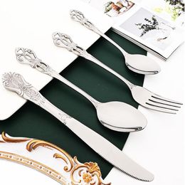 Dinnerware Sets Drmfiy Western 24Pcs Cutlery Luxury Set Stainless Steel Tableware Dinner Knife Fork Spoons Complete Silverware