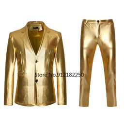 Men's Suits Blazers Men's Shiny Gold 2 Pieces Suits BlazerPants Terno Masculino Fashion Party DJ Club Dress Tuxedo Suit Men Stage Singer Clothes 230728