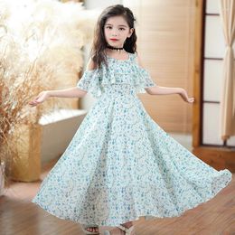 Ethnic Clothing Girl Sweet Blue Floral Print Dresses Fashion Summer Princess Costumes Kids Party Clothes