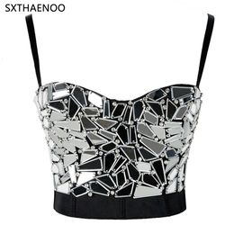 Women's Tanks Camis SXTHAENOO Silver Sequin Cropped Top Beading Sexy Corset Plus Size Carnival Party Camisole 230728