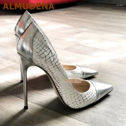 Dress Shoes ALMUDENA Silver Pink Snakeskin Pattern High Heel 12cm 10cm 8cm Pointed Toe Colour Pathcwork Evening Size45 Dropship