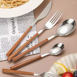 Dinnerware Sets Stainless Steel Knife Fork And Spoon Household With Imitation Wooden Handle Western Restaurant Steak