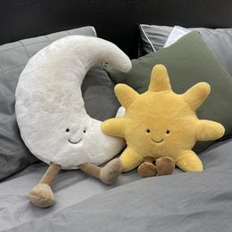 Plush Pillows Cushions Ins Plush Yellow Sun White Moon Shape Cushion Stuffed Kawaii Throw Pillow Home Decoration Girl Room Pillow Birthday Gift 230729