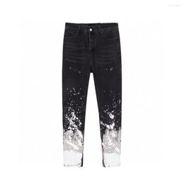 Men's Jeans Spring And Autumn Casual Splash Ink Side Zipper Denim Wash Pants Old Craft Streetwear