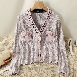 Women's Knits Tees Korean chenille Cardigans Women Sweater Jacket Autumn Fashion V-neck Pearl Button Sweater Coat Women Pink Knit Cardigan Tops 230729