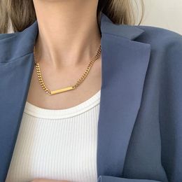 Chains Ins Stainless Steel Long Bar Tags Necklace 18K Gold Plated Cuban Link Chain Choker Minimalist Jeweley