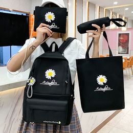 School Bags 4Pcs/Set Women School Backpacks Schoolbag Daisy Canvas For Teenagers Girls Student Book Bag Boys Satchel Bolsas Mochilas Sac 230729