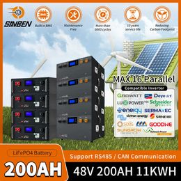 LiFePO4 48V 50AH 100AH 200AH Battery 51.2V 5KW Lithium Solar Battery Cycle RS485 CAN 16S 100A BMS Max 16 Parallel For Inverter