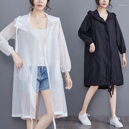 Women's Jackets Large Size Sunscreen Tops 2023 Summer Long Sleeve Medium Length Korean Loose Air Conditioning Shirt Thin Trench Z1407