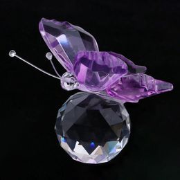 Decorative Objects Figurines Crystal Glass Purple Flying Butterfly With Ball Figurine Ornament Home Decor Gift 230728