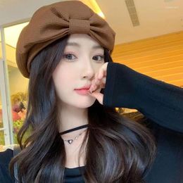 Berets Women Big Bow Beret Cap Sweet Face Small Painter Hat Japanese Versatile Spring And Autumn Cute Retro Star For