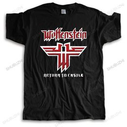 Men's T Shirts Homme Summer T-shirt Brand O-neck Tshirts Rare!! Wolfenstein Logo Famous Video Fashion Cotton Unisex Teeshirt Euro Size