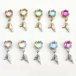 Nail Art Decorations 10Pcs Fishtail Pendant Charms 3D Alloy Sparkle Candy Colour Gems Rhinestones For Luxury Press On