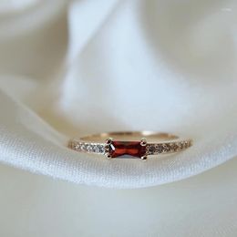 Cluster Rings Silver Inlaid Square Red Crystal Adjustable Flat Ring Retro Simple Personality Ladies Jewellery Anniversary Accessories