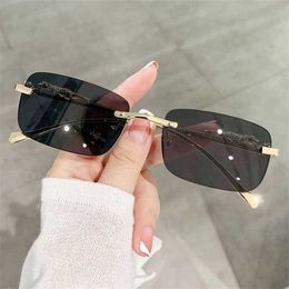 56% OFF Wholesale of sunglasses High Quality Luxury Brand Designer Square Rimless Sunglasses Women Men Fashion Vintage Sun Glasses Metal Cheetah Head Shades