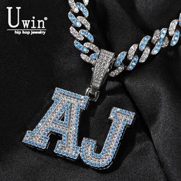 Pendant Necklaces Uwin Custom Letters Necklace For Women Prong Setting Iced out Cubic Zirconia Initial Name Pendant Cuban Link Chain Punk Jewellery 230728