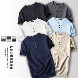 Men's T Shirts 2023 Linen T-shirt Cotton Short Sleeve Thin Casual Men For Male Tops Tees Man Clothing
