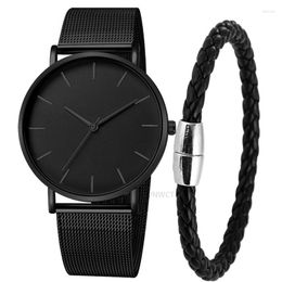 Wristwatches Sports Men Watch Magnetic Bracelet Ultra Thin Quartz Slim Mesh Steel Waterproof Black Relogio Masculino