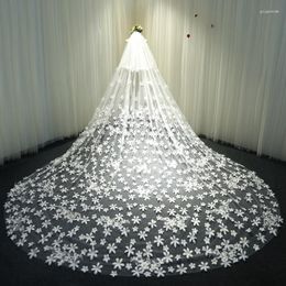 Bridal Veils Elegant 3D Flowers Wedding Veil Long 1T Cathedral With Comb 3M Width