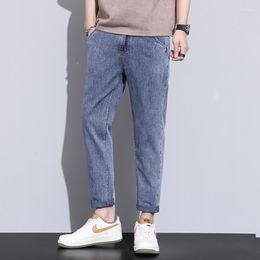 Men's Jeans Summer Ankle-length For Men Clothing Washed Distressed Denim Pants Roll Up Simple Casual Wear Loose Oversized Trousers