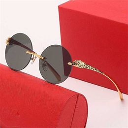 50% OFF Wholesale of New frameless retro round for men and women leopard head painted mirror legs Personalised sunglasses trendy glasses 9593