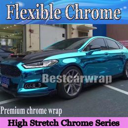 High Stretch Chrome Light Blue With Air bubble flexible Mirror Chrome For Car styling size1 52x20m Roll 5x66ft171a